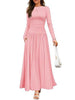Autumn Women Long Sleeve Maxi Dress Comfortable Fit Ruched Detail Multi Color for Casual Everyday Wear