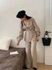 Women's Knit 2 Piece Set Lace-up Gathered Wast Cardigan Coats High Waist Wide Leg Pants Winter 26C1023