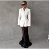 Elegant Solid Blazer Skirt Set Women Long Sleeve Button V-neck Blazer Lace See Through Long Skirts Spring Party Lady Suit