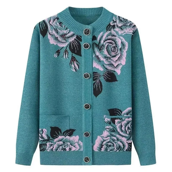 Autumn Winter Women Knitted Sweater Cardigan Jacket Print Long-Sleeve Warm Sweaters Coat Female Knit Top Mother Clothes