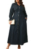 Plus Size Dresses for Women Denim Button Solid Long Elegant Maxi Dress Fall Winter Clothes