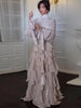 Women's Party Dresses High Waist Pleat Lady Casual High Collar Layered Banquet Dress Elegant Long Sleeve Evening Dress