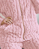 Two Piece Set Women Outfit Autumn Jacquard Textured Stand Collar Long Sleeve Zip Up Fuzzy Teddy Top & Casual Home Pants Set