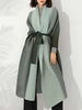 Gradient Pleated Trench Coat For Women Bat Sleeve Scarf Collar Long Windbreaker Female Clothing 2DA2148