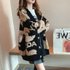 Women's Cardigan Sweater Coat Women Knitted Loose Cartoon Print Christmas Outwear Vintage V-neck Long Sleeve Sweater Cardigans