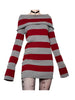 Women Mini Bodycon Dress Stripe Boat-Neck Long Sleeve Short Dress Spring Autumn Wrapped Hip Party Dress