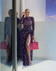 Women O-Neck Long Sleeve Print Split Maxi Long Dress Fall Autumn Evening Party Vacation Birthday Dresses Vestidos
