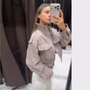 Vintage Stand Collar Women's Coat Full Sleeve Pocket Zippers Loose Lady Short Jackets Autumn Winter Female Streetwear
