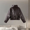 Warm V-Neck Thick Leather Short Jacket Woman Long Sleeves Loose Versatile Coats Casual Street Women's Autumn Winter Jackets