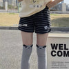 Harajuku Cartoon Embroidery Pants Women Kawaii Striped Loose Korean Trouser Shorts Y2K Subculture Vintage Female Wide Leg Pants