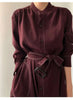 Spring Autumn Single Breasted Women's Shirt Dresses Sashes Stand Collar Korean Casual Straight Dress Female