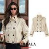 Streetwear Chic Women Trench Coat Stand Collar Double Breasted Long Sleeve Coat Autumn Trench Coat