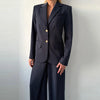 Pinstripe Women's Blazer Coats Back Cut Out Tie Long Sleeve Jackets for Woman Lapel Collar Navy Striped Suit Jacket Office Chic