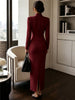 Women's Evening Party Elegant Long Dress Solid V-Neck Long Sleeve Sheath Bodycon Maxi Dresses White Black Clothing