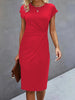 Women's casual dress tight dress front knot round neck medium-long dress basic daily wear