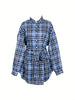 Women Plaid Shirt Dress Elastic High Waist Tie Waist Loose Button Down Shirt Dress Casual Oversized Plaid Blouse