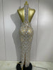 Stock Sparkly Diamonds Sequins Mesh Sheer Long Dress Women Celebrate Evening Birthday Party Sexy Nightclub Stage Costume