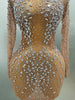 Sexy Shinny Rhinestone Stretch Mesh Transparent Long Dress 2025New Women Evening Birthday Party Prom Nightclub Singer Stage Wear