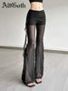 Aesthetic Sexy See Through Pants Women Dark Gothic Streetwear Vintage Coquette Grunge Ruffle Patchwork Flare Pants Femme