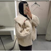 Soft Fleece Jacket For Women Elegant Oversized Lapel Long Sleeve Zipper Cropped Coat Lady Spring Casual Outerwear