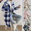 Winter Women's Long Coat Plaid Plush Lapel Pocket Button Cardigan Top Street Versatile Warm Jacket for Female