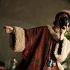 Women Corduroy Print Floral Parkas Red Winter Coats Warm Patchwork Wool Plus Cotton Women Loose Pullover Parkas