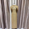 Elegant Two Piece Set For Women Multi Color Tweed Cape Collar Heart Neck Ruched Waist Bodycon Maxi Skirt For Banquet Party