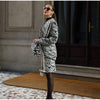 Zebra Print Women's Two Piece Suit Big Lapel Neck Jacket Hip Package Belted Waist Half Skirt Autumn Commute Outfits