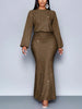 Shiny Women's Dress Spring Autumn O-neck Long Sleeve Slim Hips Banquet Long Dress Female Pleated Party Fishtail Dresses