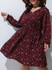 Plus Size Floral Print A-line Dress Women Long Puff Sleeve High Waist Elegant Spring Casual Midi Boho Dress Large Size 6XL 7XL