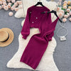 Slimming Knitted Sweater Dress Set Women's Mid-Length Base Layer Inner Wear Knee-Length Two-Piece Ensemble Vintage