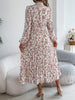 Floral Stand Up Collar Bridesmaid Dress Spring Autumn Elegant Long Sleeve Waist Cinching Pleated Dresses Woman Clothing