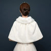 White Womens Winter Thicken Plush Wrap Stole Elbow Length Wedding Bridal Shawl Cape Warm Jacket Shrug with Lace Up Ribbon