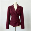 Limo Notched Lapel Wrap Blazer Ruched Waist Side Button Detail Slim Fitted Long Sleeve Women Elegant Cropped Suit Jacket