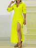 Elegant Long Sleeve Button Front Maxi Shirt Dress with Side Split for Women Casual Chic