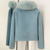 Winter Outerwear Women Cropped 100% Pure Wool Jacket Oversized Real Fox Fur Collar Zip Up Short Wool Coat Female