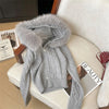Twist Texture Fur Collar Hooded Knit Cardigan Women Winter Relaxed Slim Casual Joker Sweater Female Coat Tops