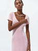 Ribbed Knit Maxi Dress For Women Deep V-Neck Slim High Slit Elegant Patchwork Commute Party Dress Women Knitwear Dress