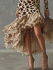Dress Leopard Print Splicing Ruffle Dress For Women Elegant Casual V-neck Bodycon Irregular Hem Dresses Robe Femme