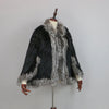 Extra Long Real Genuine Natural Knitted Rabbit Fur Shawl Coat with Fox Fur Collar Women's Knit Jacket Cape