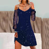 Women Elegant Christmas Maxi Dress Sexy Cold Shoulder Long Sleeve Sequin Slim Fit Vestido Aline Bodycone Suspender Dresses