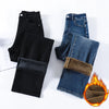 Women's Winter Fleece Jeans Thicken Warm Soft Loose Straight Korean Denim Pants Female Plush Velvet Wide Leg Pants