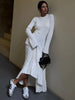 Lace-Up Female Knit Maxi Dress Autumn High Waist Patchwork Long Sleeve Loose Solid Dress Bandage Knitwear Dress