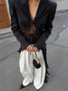 Jacquard Patchwork Long Coat Women Autumn Elegant Irregular Hem Full Sleeve Bandages Dell V-Neck Chic Streewear