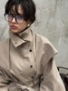 Lace Up Stand Collar Trench Coat Women Chic Lapel Single Breasted Waist Cinching Lady Autumn Commute Street Coats