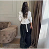 Solid Pleated Women's Jacket Chic V-neck Waist Cinched Single Breasted Tie Up Full Sleeve Coats Lady Autumn Woman Outerwear