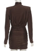 Elegant Shoulder Padded Dress Women Turtleneck Ruched Sexy Classic Office Commute Simple Peach Hip Slim Mini Bodycon