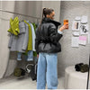 Glossy Stand‑Collar Drawstring Waist Back Zip‑Up Puffer Coat Winter Women Warm Padded Jacket Lady Cotton‑Padded Coat