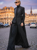Women's Elegant Blazer Jacket Solid Black Slim Long Sleeve Extra-Long Splited Blazer Coat Female Formal Outerwear