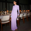 Elegant Pink Irregular Pleated Maxi Dress Women O-Neck Long Sleeve Ruched Slim Long Dress Wedding Guest Evening Party Robes
